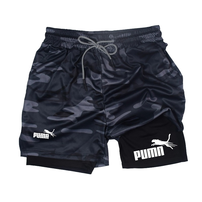Compression Shorts Athletes - 夏用通気性ツーインワン二層構造ショーツメンズ弾性コンプレッションショーツ速乾性アスレチック多機能ショーツ