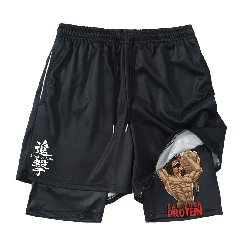 アニメ進撃の巨人 2 in 1 ジムワークアウトショーツ男性 - Compression Shorts Athletes のレビューと価格